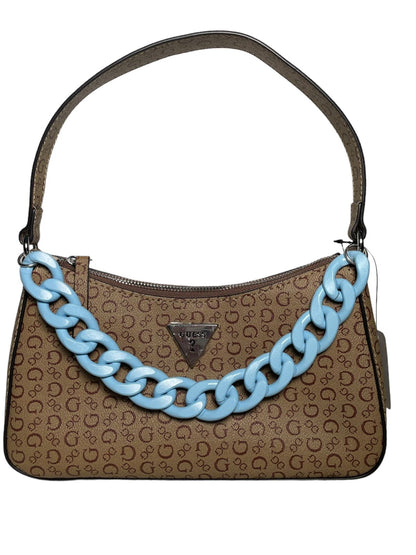 BOLSA DE MANO GUESS CAFE CON CADENA AZUL