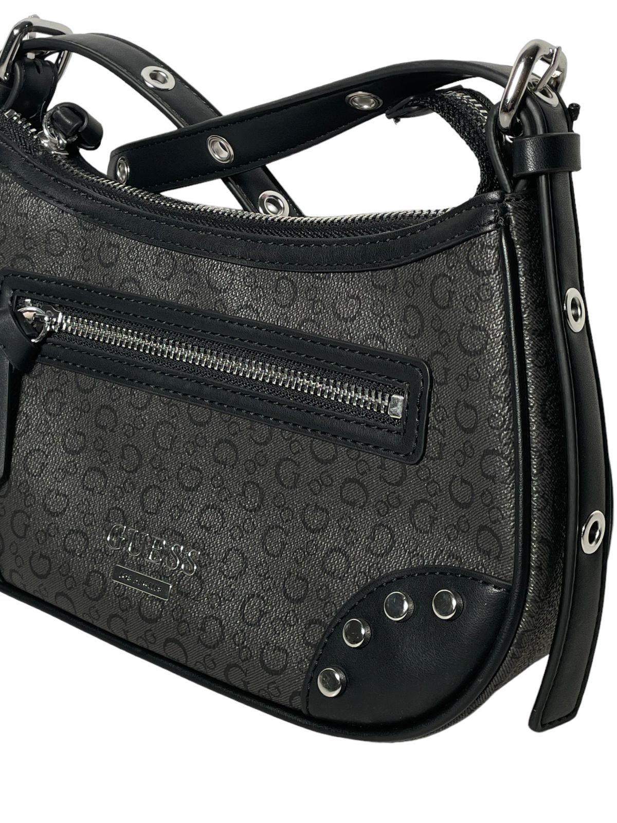 BOLSA DE MANO GUESS NEGRA CON ZIPER EN FRENTE