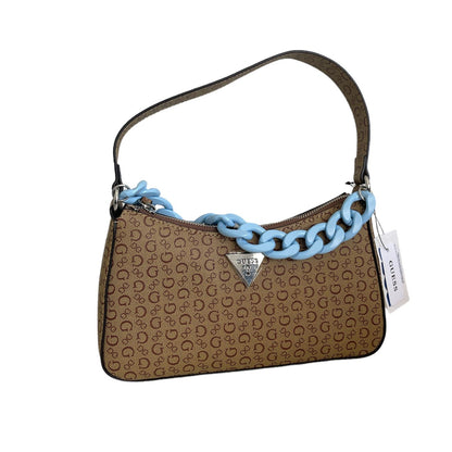 BOLSA DE MANO GUESS CAFE CON CADENA AZUL