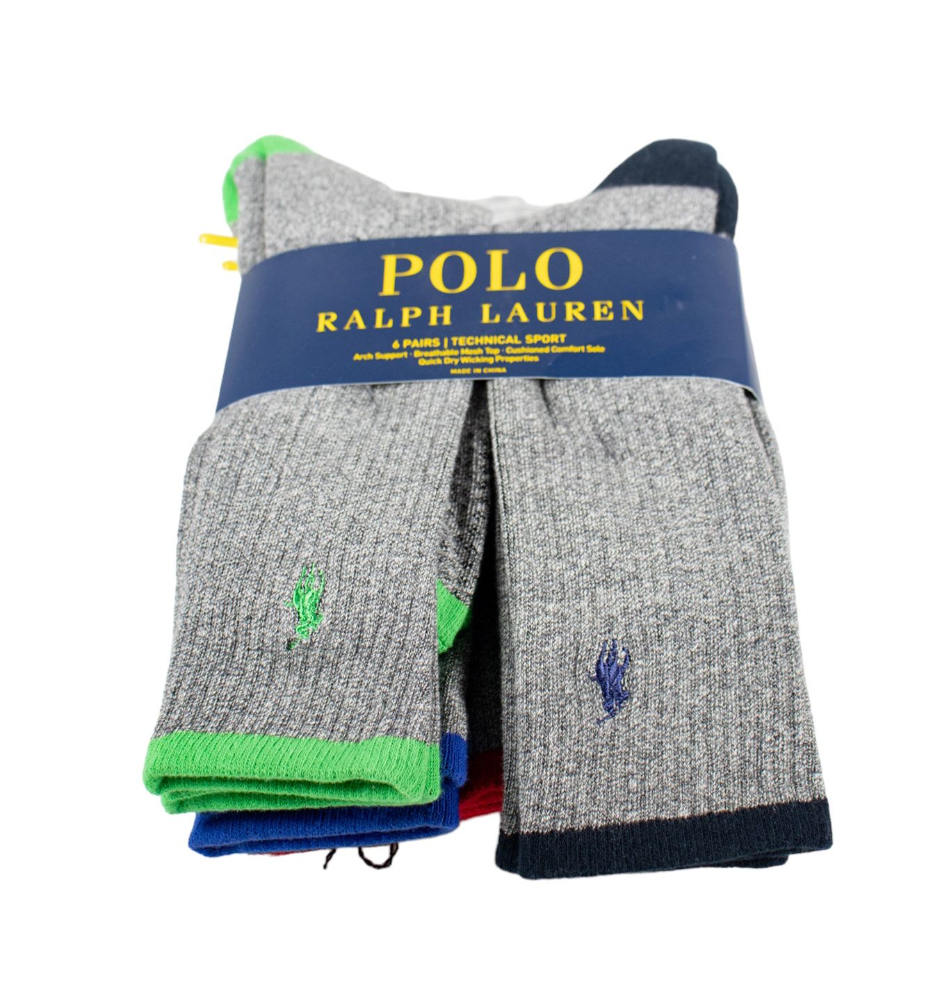 CALCETAS ALTAS POLO RALPH LAUREN 6 PARES GRIS CON COLORES