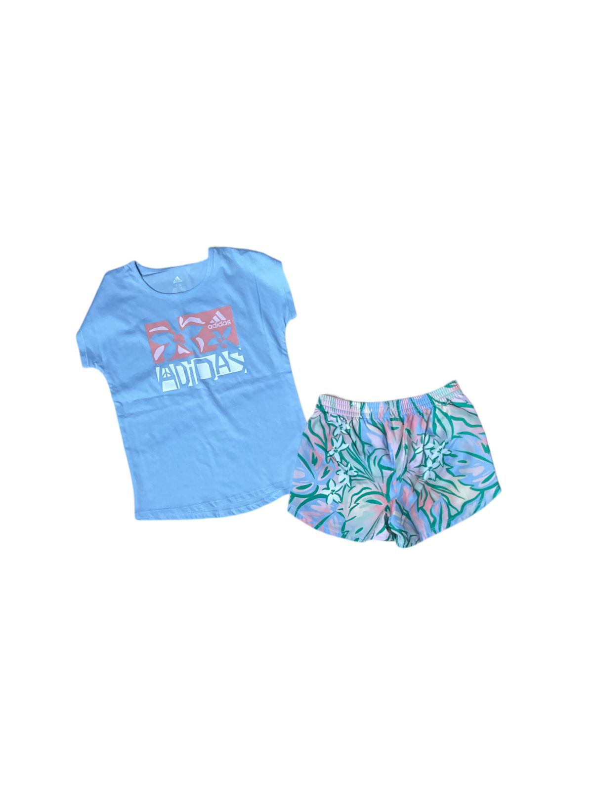 CONJUNTO ADIDAS DE NIÑA AZUL SHORT Y BLUSA TALLA 6X