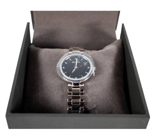 RELOJ BULOVA NEGRO CON PLATEADO DAMA