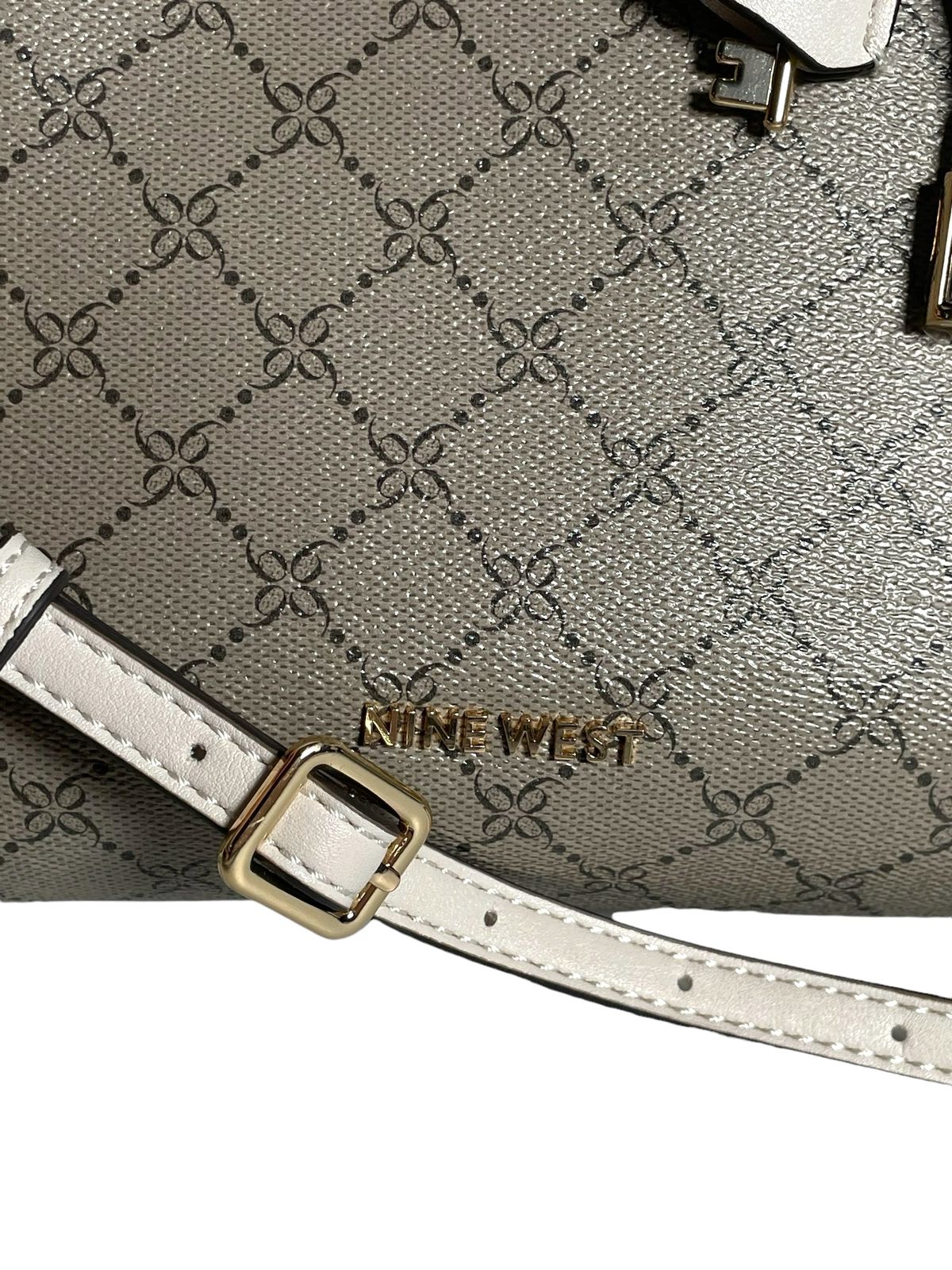 BOLSA DE MANO NINE WEST GRIS Y ASA BLANCA