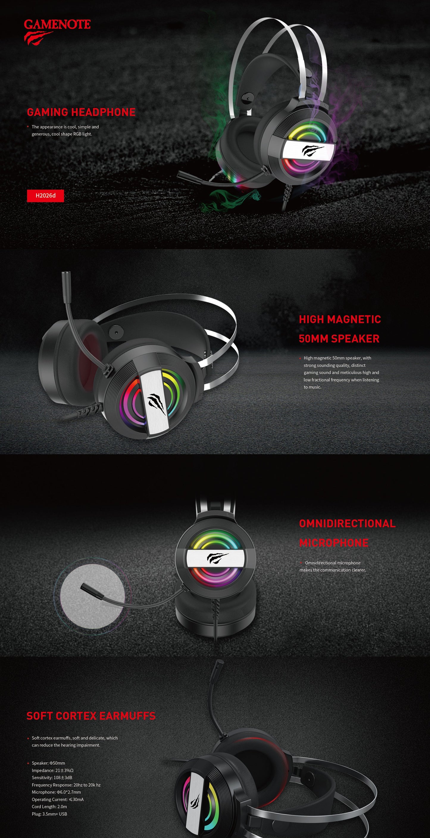 Audifonos Gamer Havit H2026d con Luz LEd RGB 3.5mm + USB